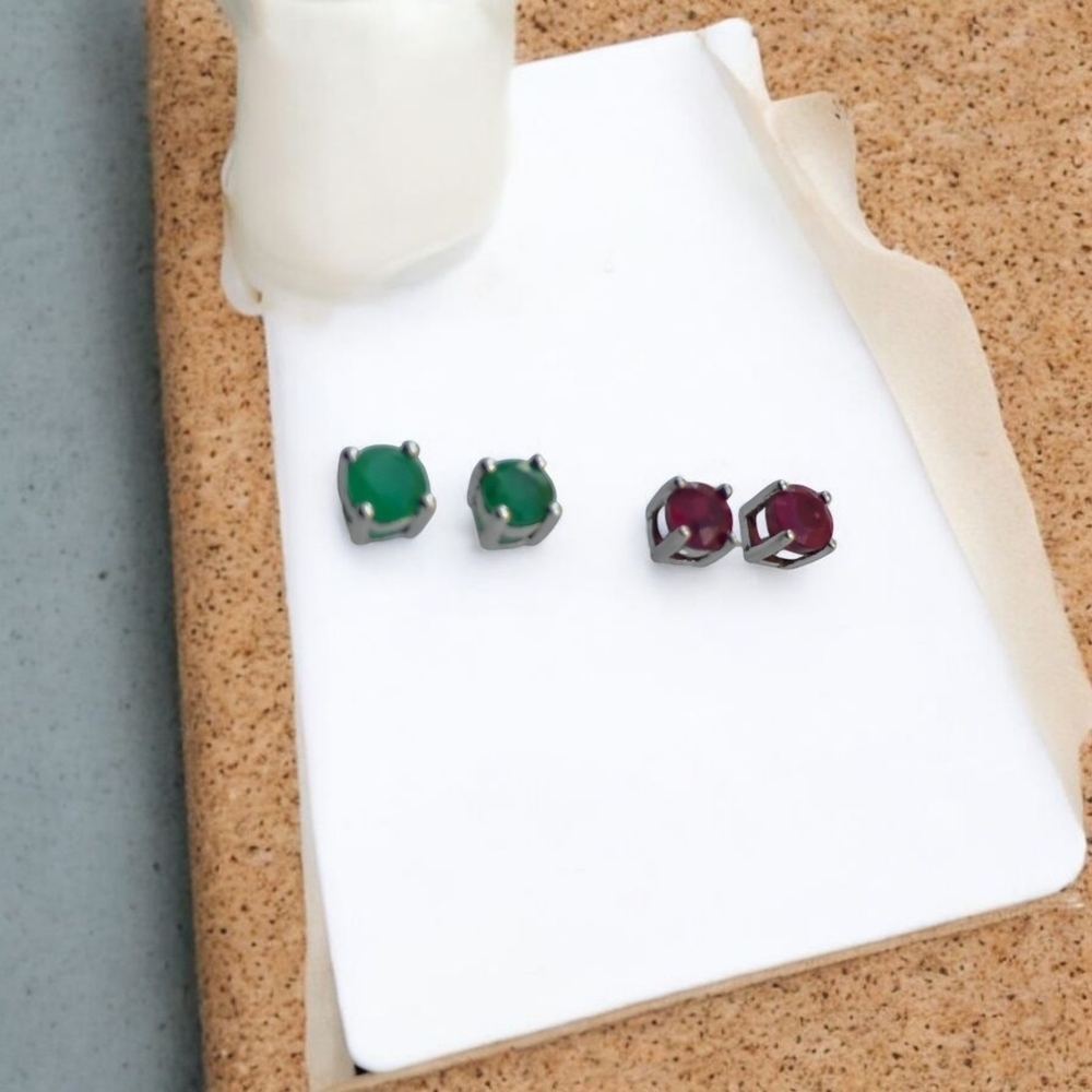 925 STERLING SILVER GREEN BLUE RED CUBIC ZIRCONIA CZ POST STUD EARRINGS​​